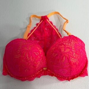 Victoria’s Secret date racerback lace bra neon pink size 34DD